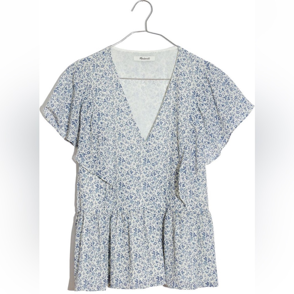 MADEWELL Georgette Peplum Blouse w/ Ruffle Sleeves // M